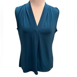 Calvin Klein Gathered V-Neck Sleeveless Top in a Teal or Cypress color NWT  Sz L